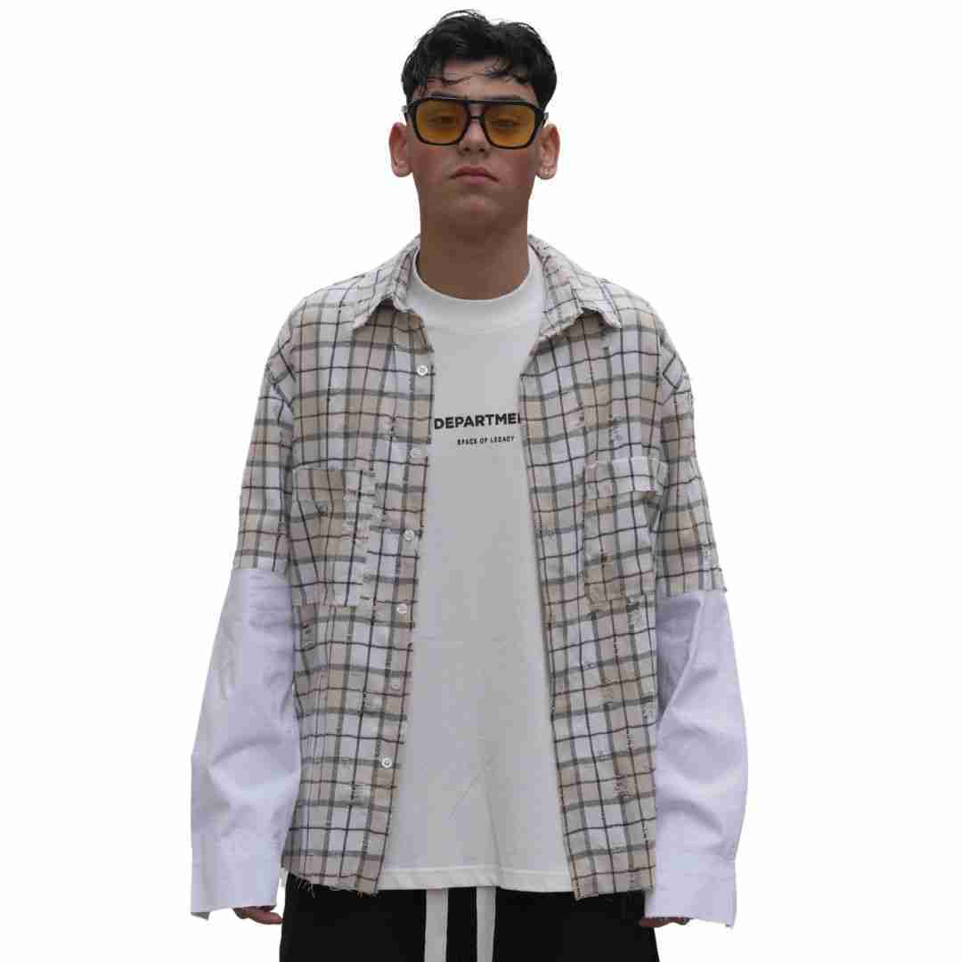 Camicia a quadri beige